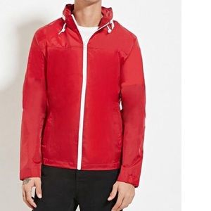 Forever 21 -Red Zip Up Hooded Windbreaker for Men